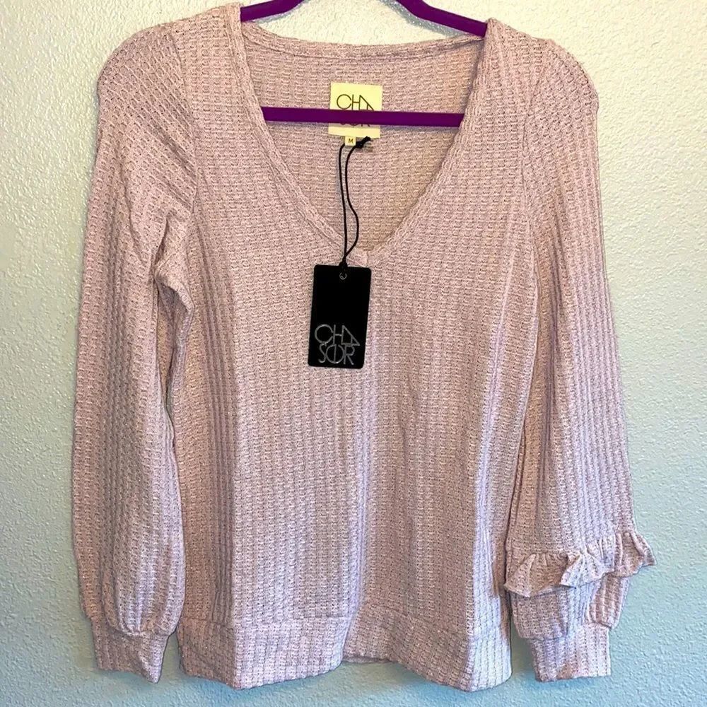 NWT-Chaser light pink sparkle asymmetric ruffle sleeve- Size Medium